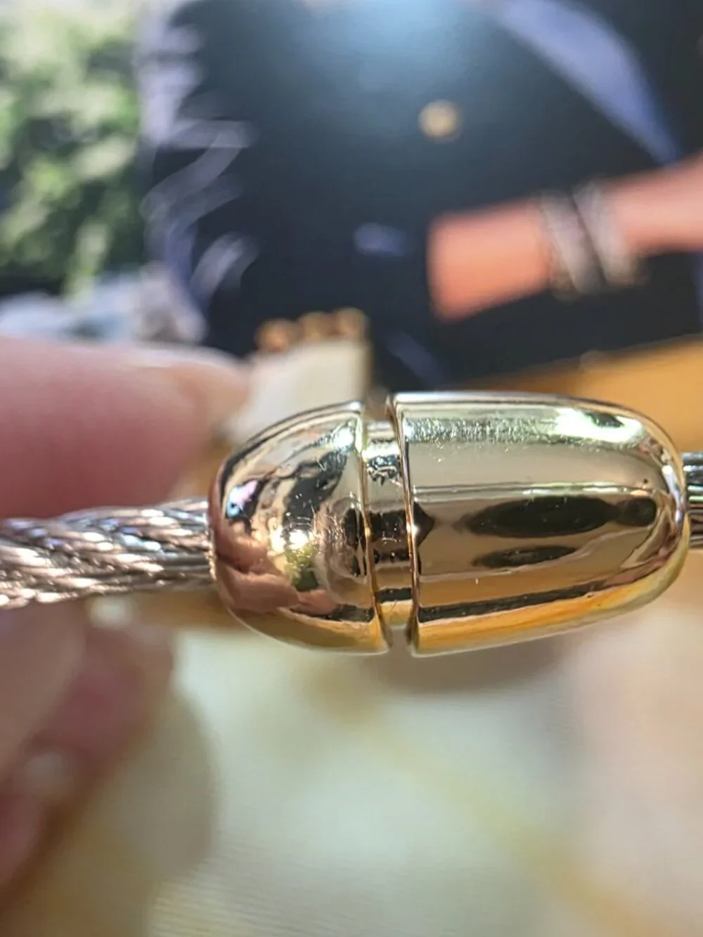 Frieda Rothman-2 tone silver wire and gold overlay cubic zirconia bracelt